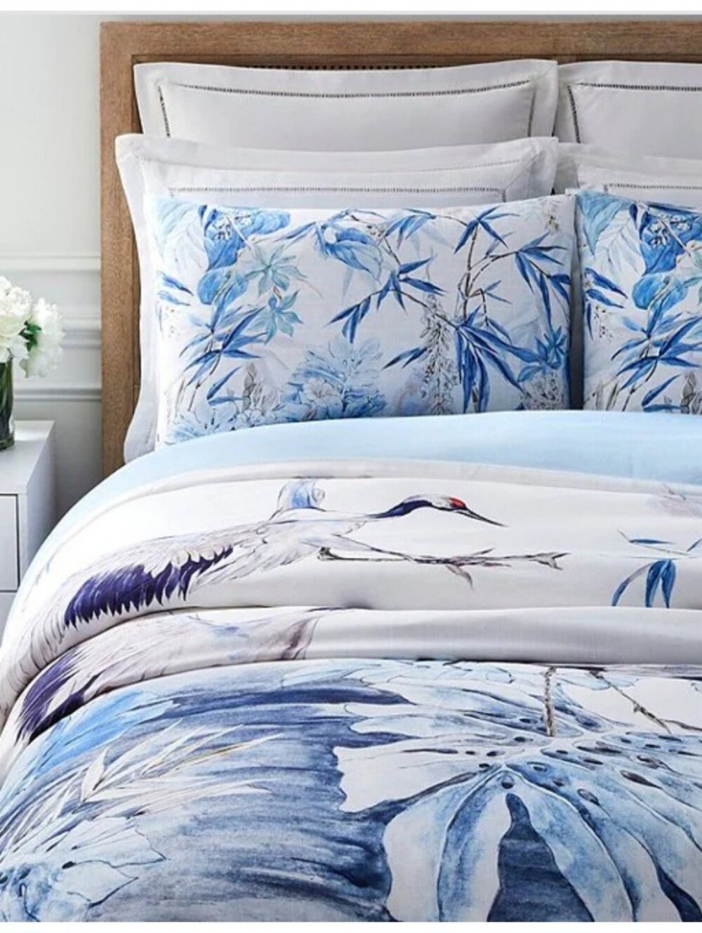 South Living Sereena Blue Botanical Crane Comforter Set Elegant Floral Bedding